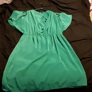 Ruffle Neck Green Mini Dress